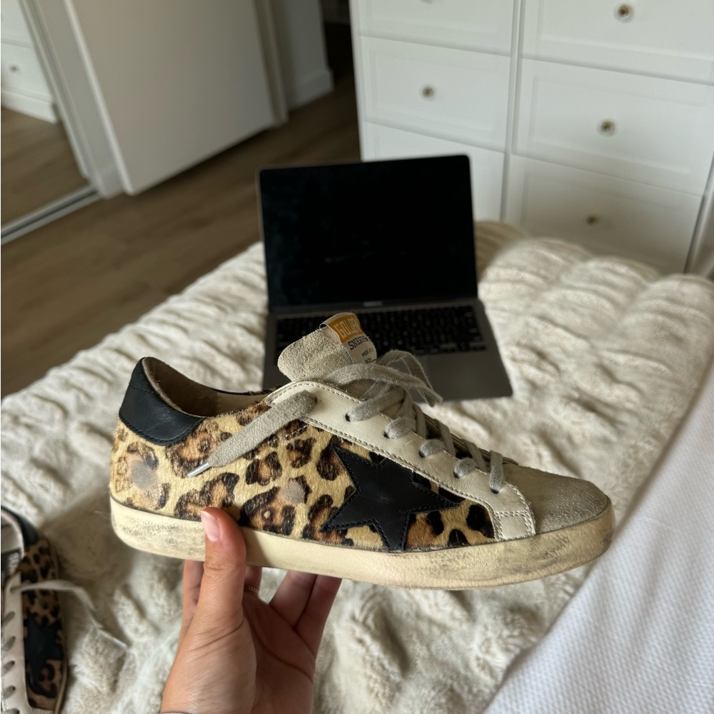 Golden Goose Leopard Print Sneakers with Black Star